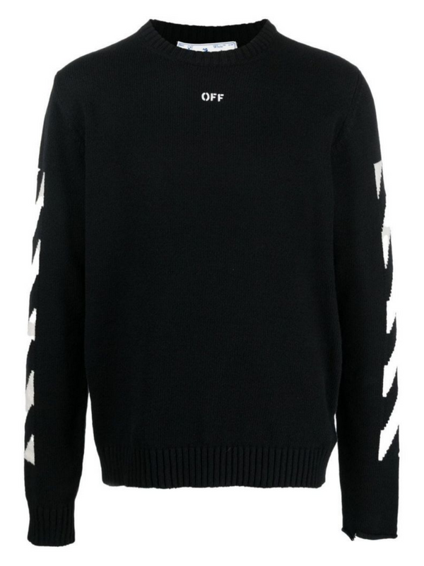 OFF-WHITE DIAG ARROW KNIT CREWNECK BLACK WHITE