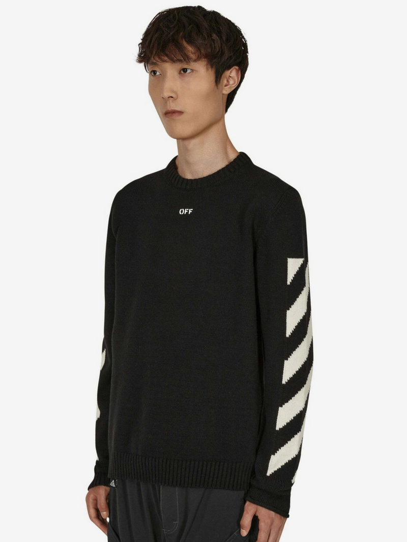 OFF-WHITE DIAG ARROW KNIT CREWNECK BLACK WHITE