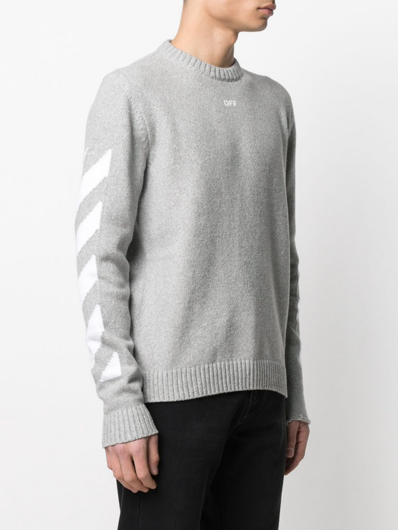 OFF-WHITE DIAG ARROW KNIT CREWNECK GREY WHITE