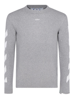 OFF-WHITE DIAG ARROW KNIT CREWNECK GREY WHITE