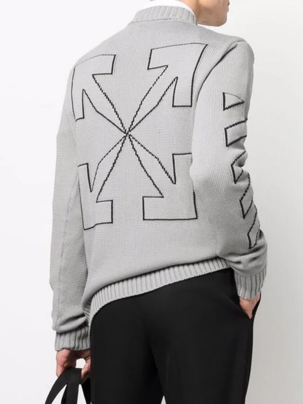 OFF-WHITE DIAG OUTLINE ARROW KNIT SWEATER GREY