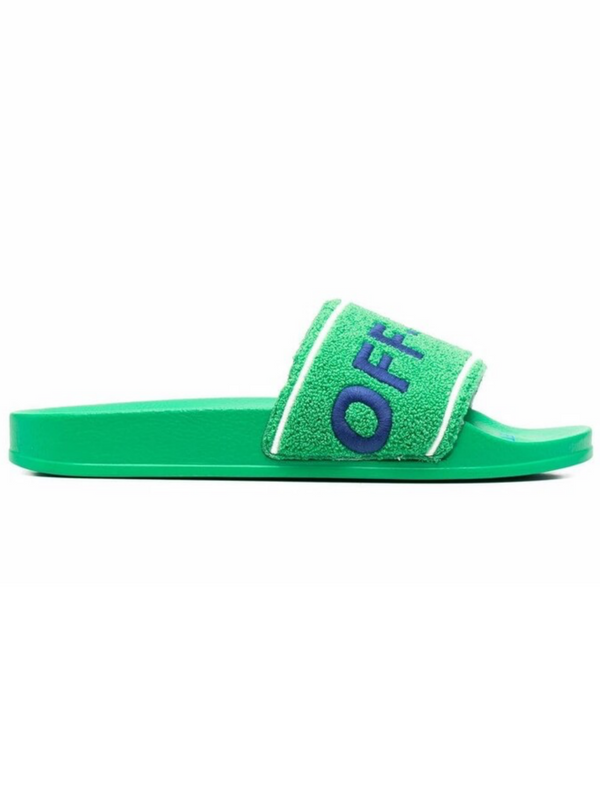 OFF-WHITE TOWEL TERRY SLIDES GREEN