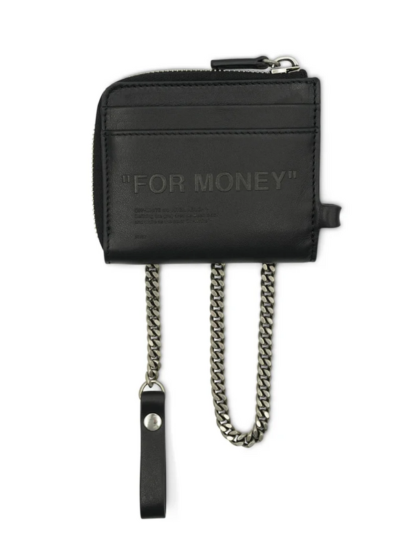 OFF WHITE LEATHER QUOTE CHAIN WALLET BLACK
