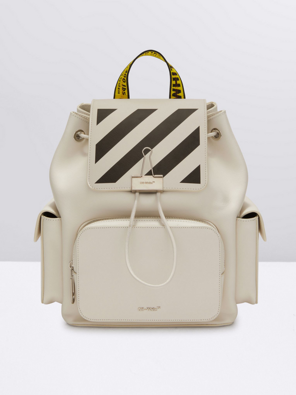 OFF-WHITE LEATHER DIAG BINDER BACKPACK WHITE