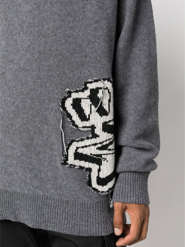 OFF-WHITE GRAFFITI CHUNKY KNIT CREWNECK GREY