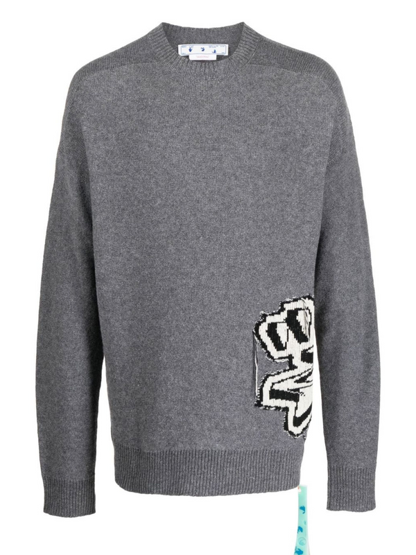 OFF-WHITE GRAFFITI CHUNKY KNIT CREWNECK GREY