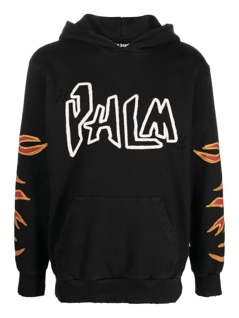 PALM ANGELS GRAFFITI FLAMES HOODIE BLACK