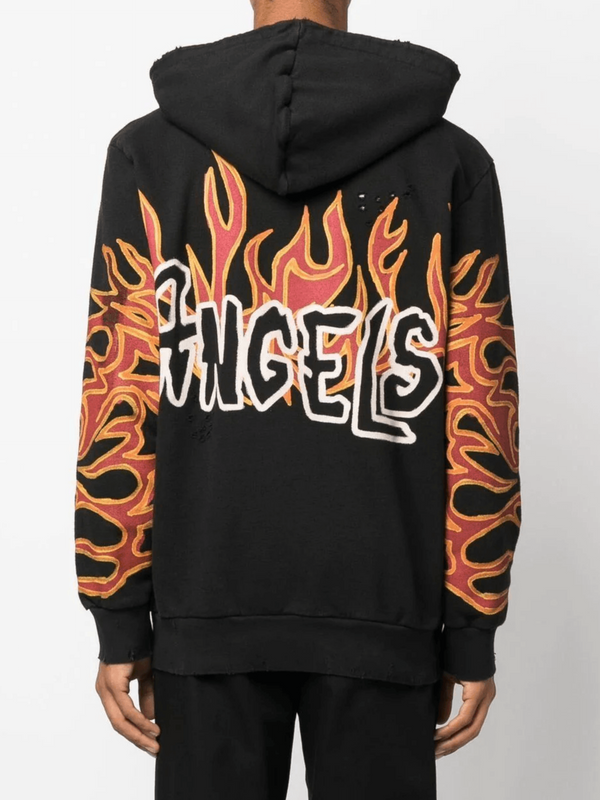 PALM ANGELS GRAFFITI FLAMES HOODIE BLACK