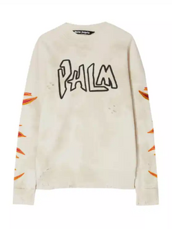 PALM ANGELS GRAFFITI FLAMES SWEATER BEIGE