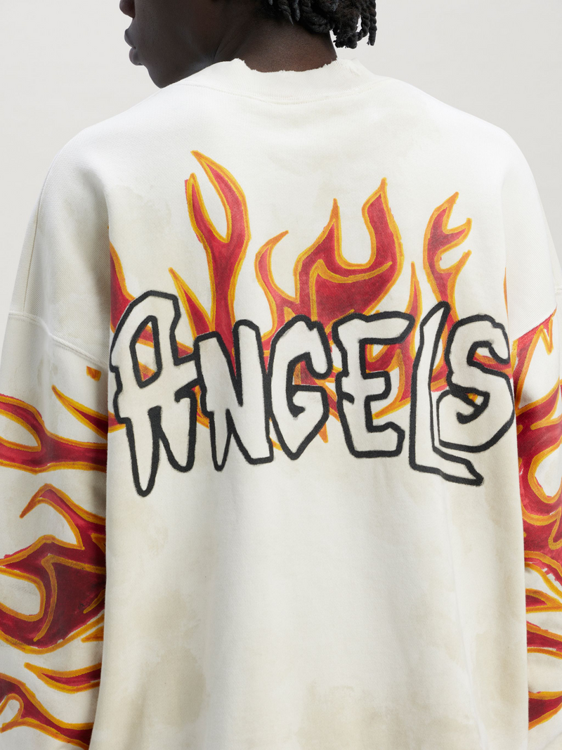 PALM ANGELS GRAFFITI FLAMES SWEATER BEIGE