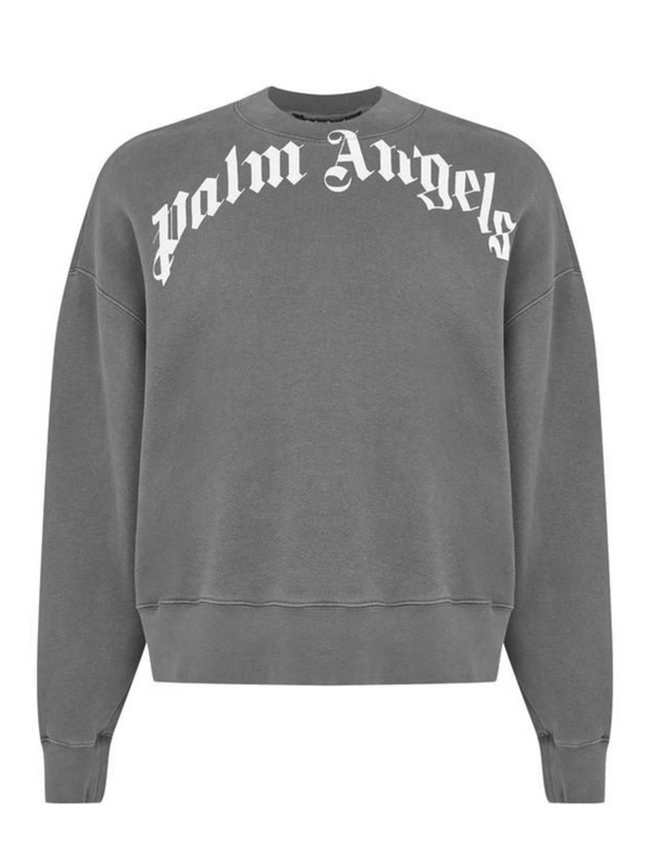 PALM ANGELS CURVED LOGO SWEATER GREY