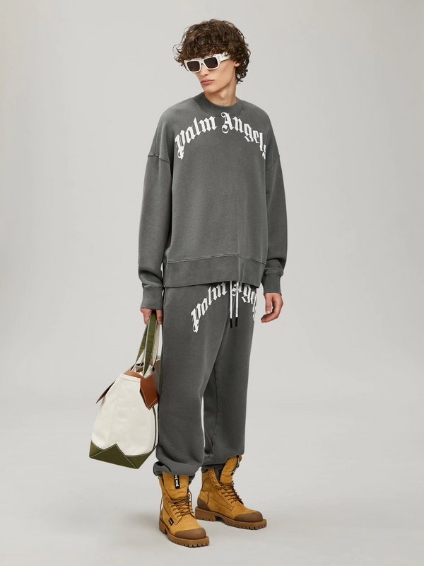 PALM ANGELS CURVED LOGO SWEATER GREY
