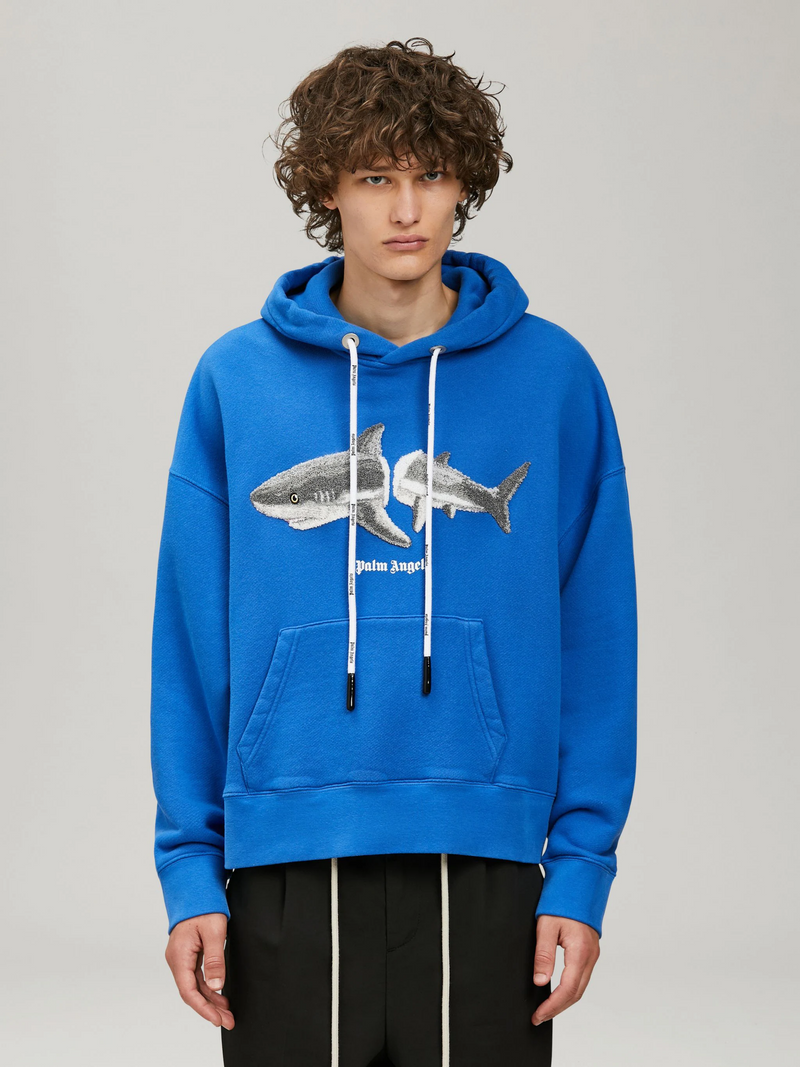 PALM ANGELS SHARK HOODIE BLUE