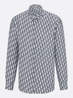 DIOR OBLIQUE SILK TWILL SHIRT WHITE BLUE
