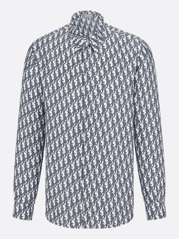 DIOR OBLIQUE SILK TWILL SHIRT WHITE BLUE