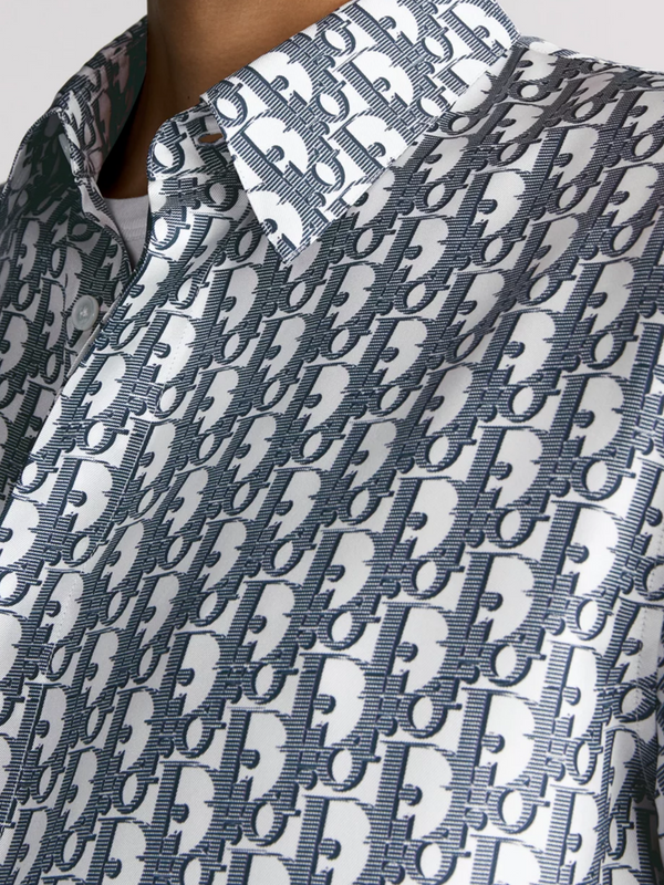 DIOR OBLIQUE SILK TWILL SHIRT WHITE BLUE