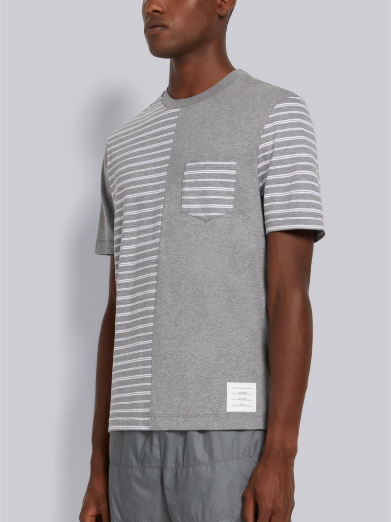 THOM BROWNE FUNMIX PANELLED TEE GREY