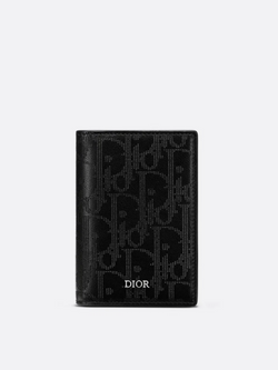 DIOR OBLIQUE VERTICAL BIFOLD CARD HOLDER GALAXY BLACK LEATHER