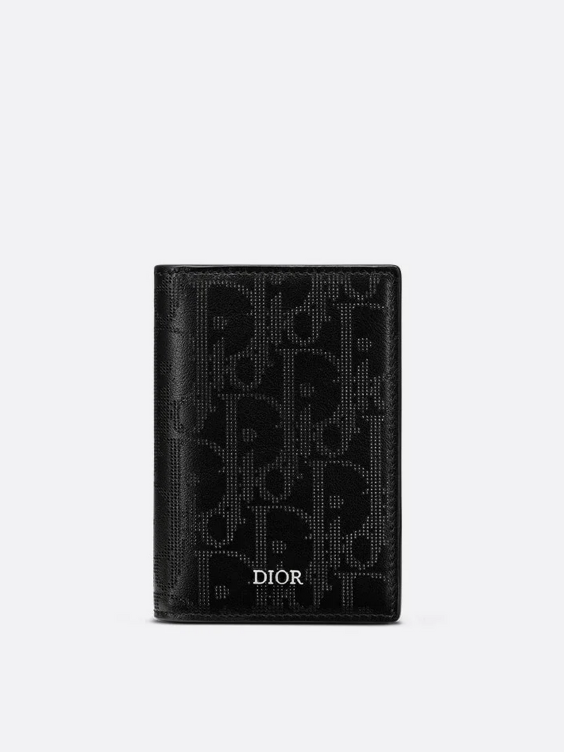 DIOR OBLIQUE VERTICAL BIFOLD CARD HOLDER GALAXY BLACK LEATHER