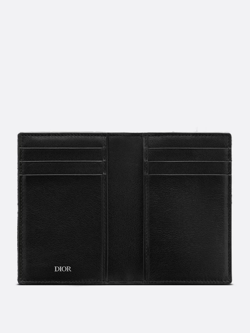 DIOR OBLIQUE VERTICAL BIFOLD CARD HOLDER GALAXY BLACK LEATHER