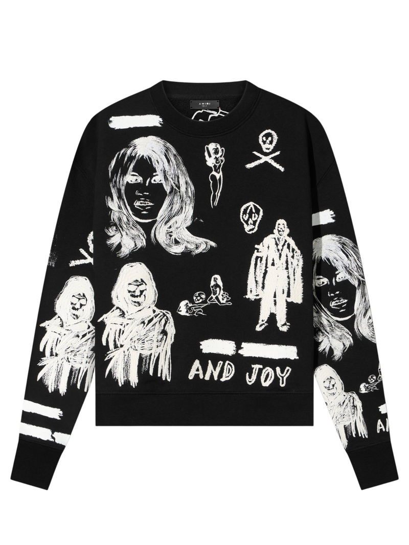 AMIRI X WES LANG EMBROIDERED CREW NECK SWEATSHIRT BLACK