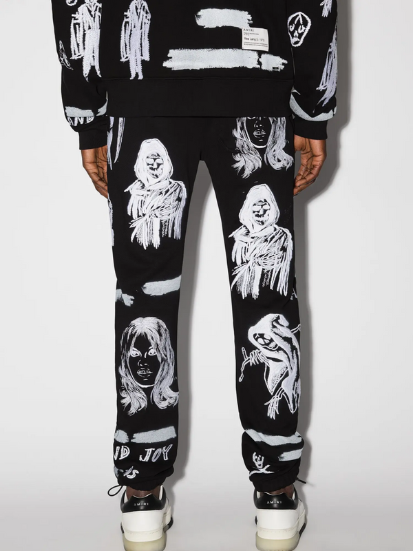 AMIRI X WES LANG EMBROIDERED SWEATPANTS BLACK