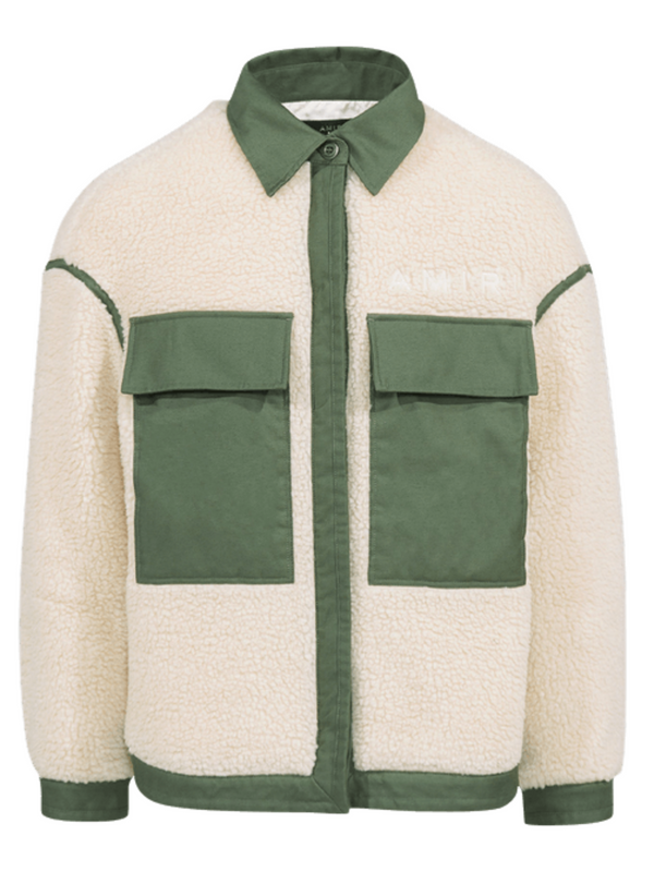 AMIRI WOMENS WORKWEAR SHERPA JACKET ALABASTER / SAGE