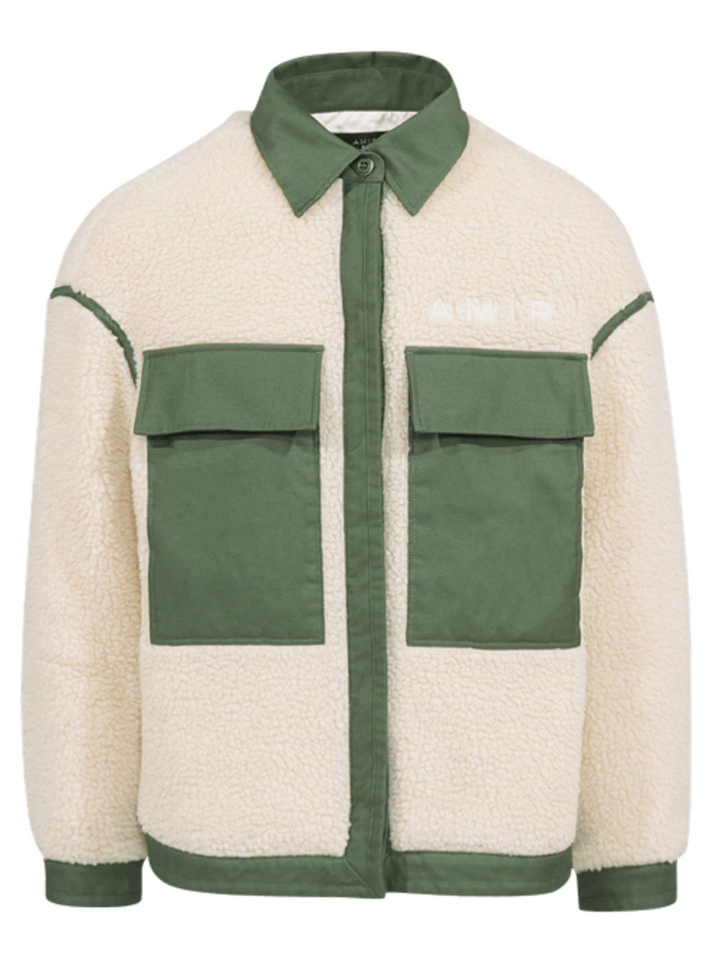 AMIRI WOMENS WORKWEAR SHERPA JACKET ALABASTER / SAGE