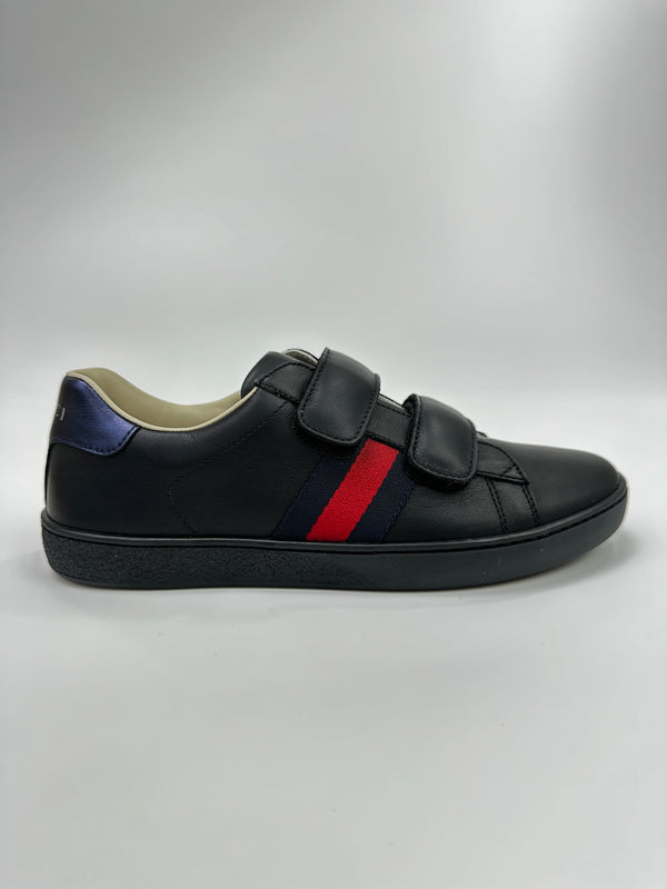 GUCCI ACE SNEAKERS BLACK LEATHER WOMENS