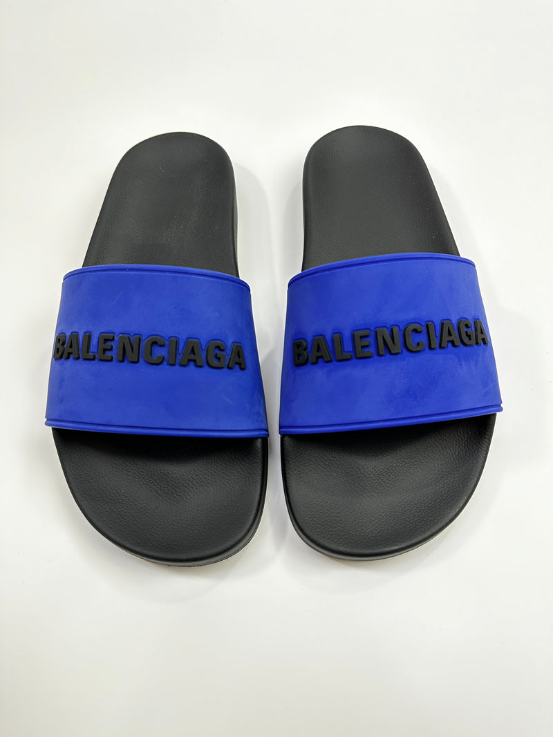 BALENCIAGA LOGO SLIDES BLACK/BLUE