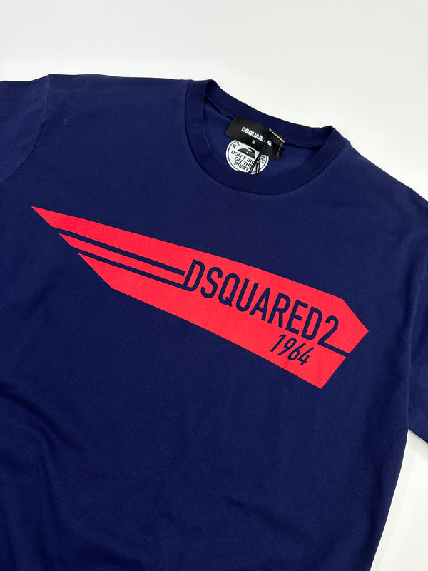 DSQUARED2 RED LOGO TEE NAVY