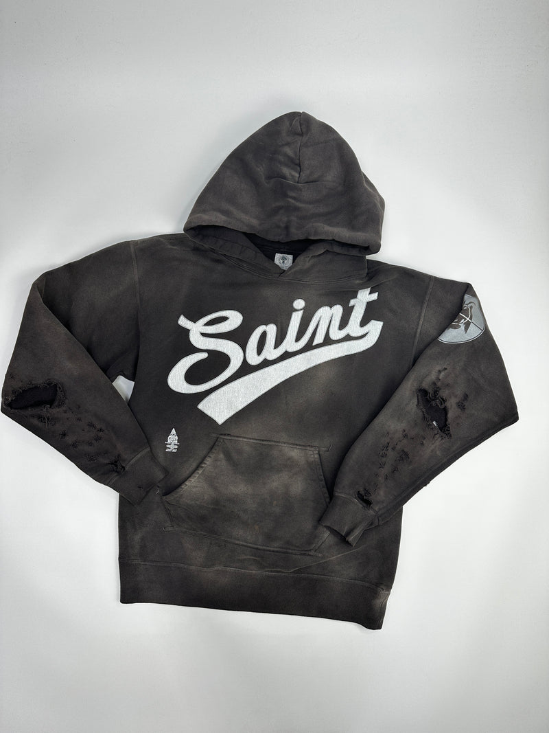 SAINT MICHAEL LOGO PRINT HOODIE GREY – Notorious Plug