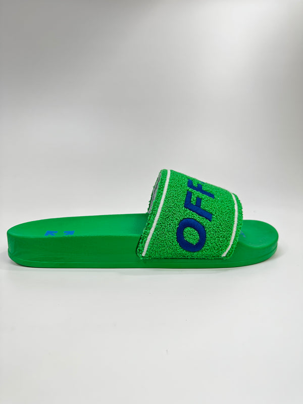 OFF WHITE TOWEL TERRY SLIDES GREEN