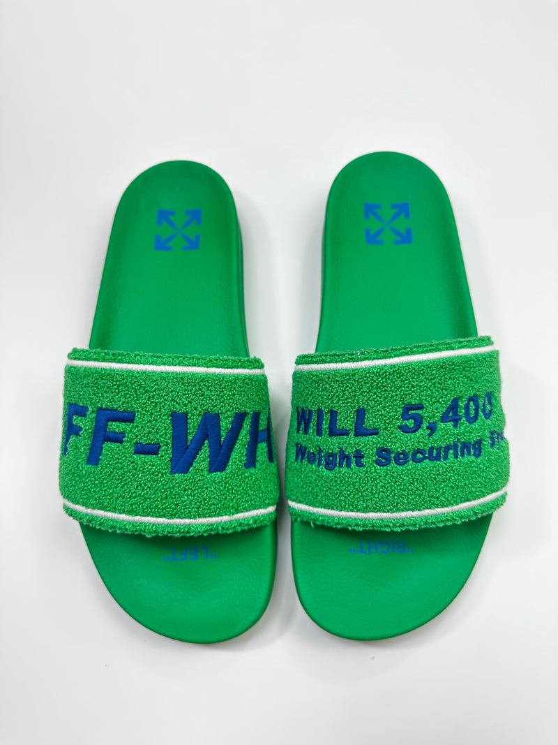 OFF-WHITE TOWEL TERRY SLIDES GREEN