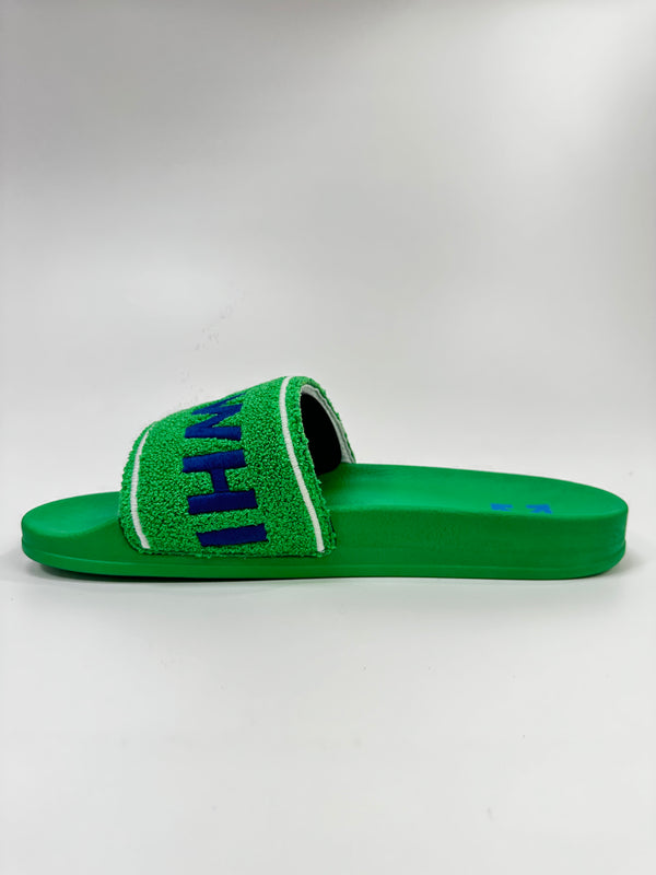 OFF WHITE TOWEL TERRY SLIDES GREEN